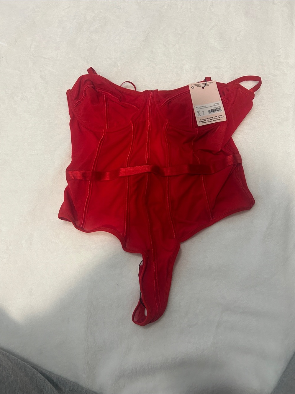 Red Lace-Trim Bustier Bodysuit - Women Intimates
